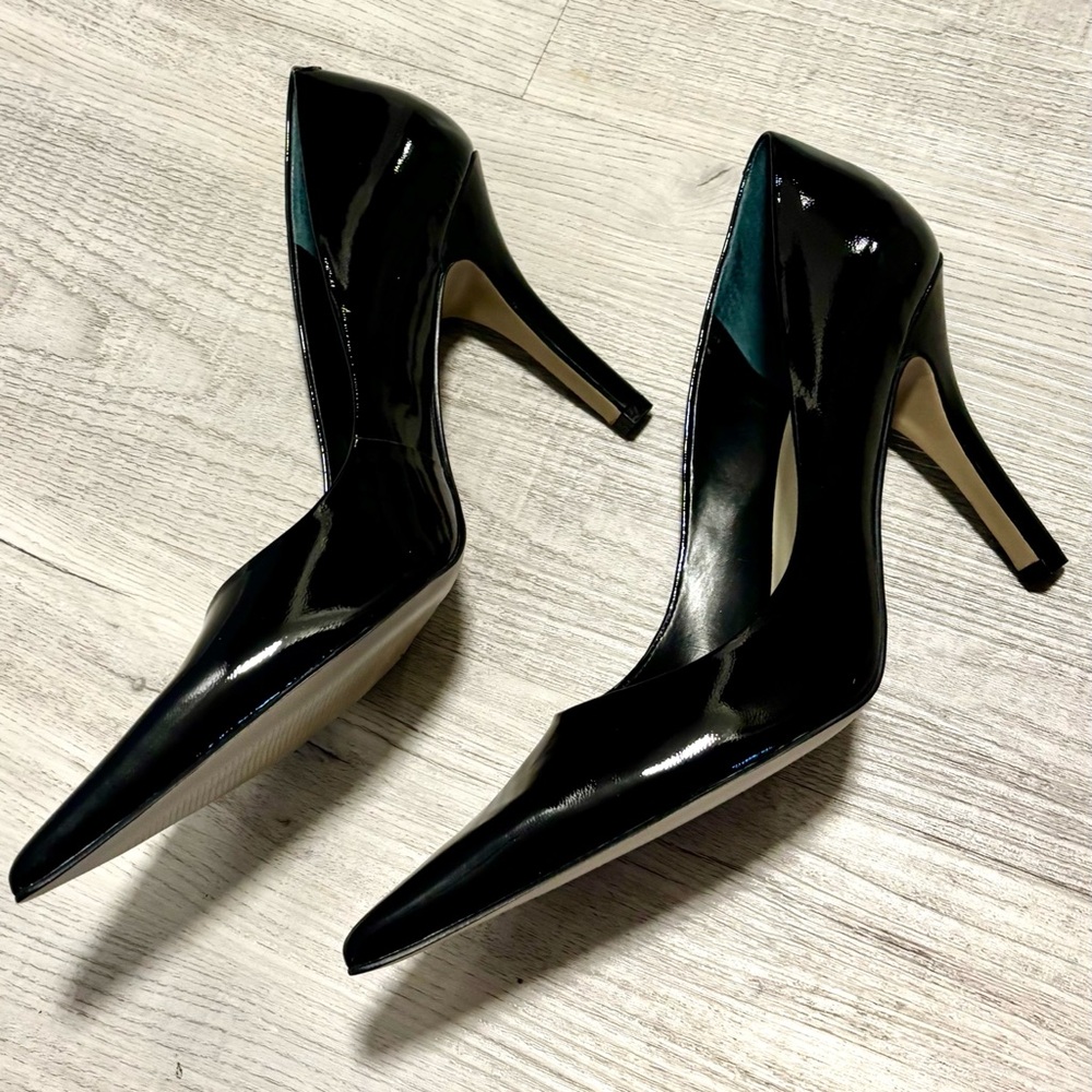 Nine West Pointed Toe Glossy Midnight Black Heels-Pumps- Size 8.5 - Picture 6 of 10